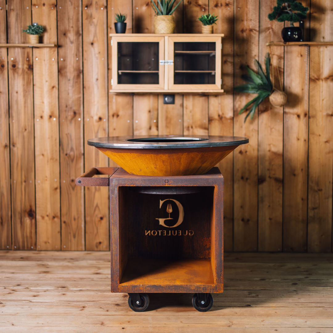 Braséro Classic Storage Corten 100 PRO – Braséro extérieur Gueuleton sur roulettes