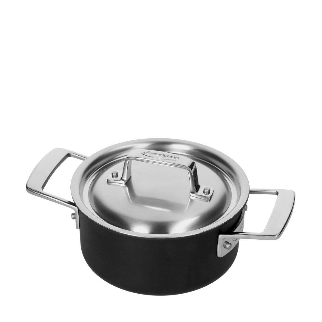 Faitout avec couvercle Demeyere Black 5, diamètre 16 cm, en acier inoxydable, idéal pour la cuisson homogène et durable.