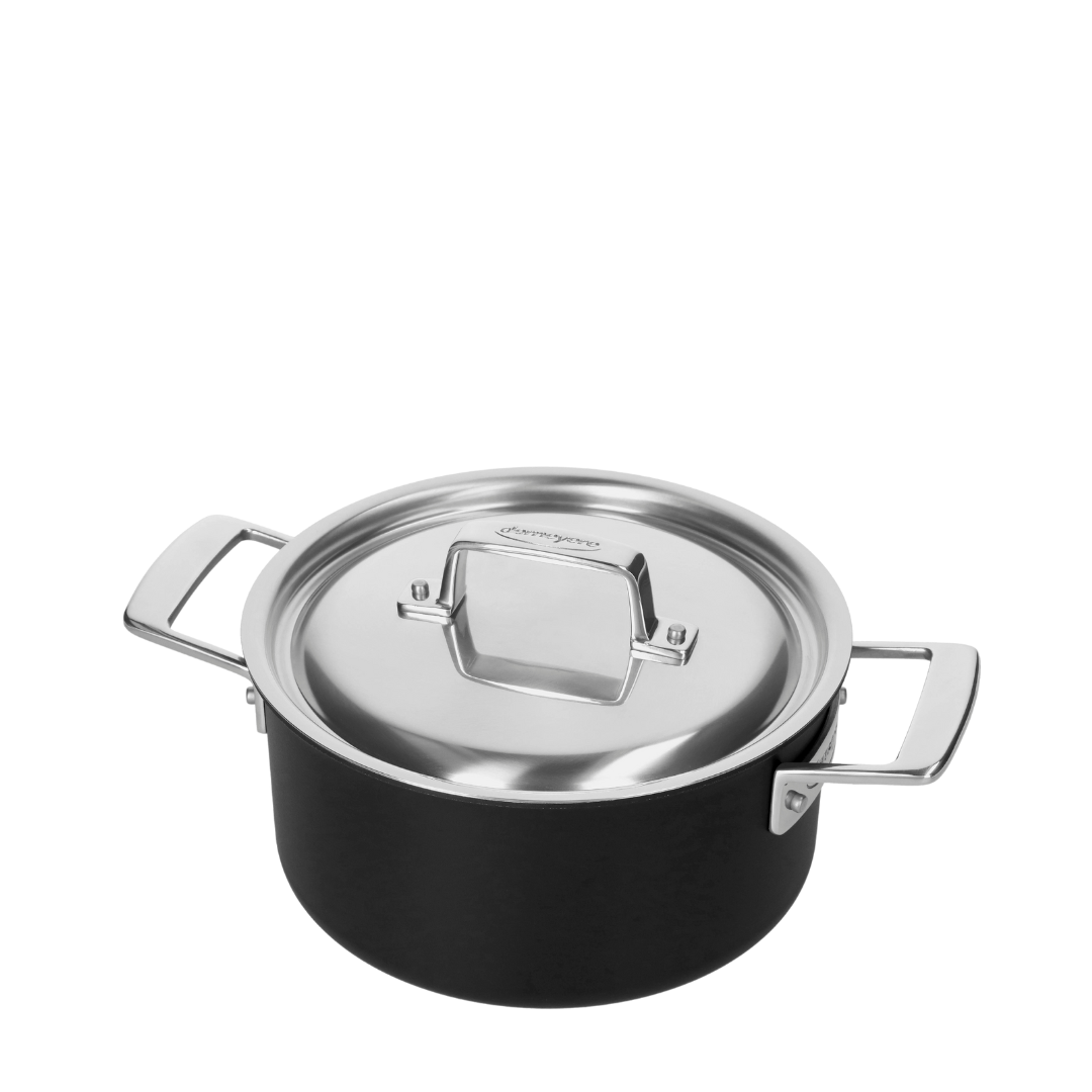 Faitout avec couvercle Demeyere Black 5, diamètre 20 cm, en acier inoxydable, parfait pour des préparations culinaires de qualité professionnelle