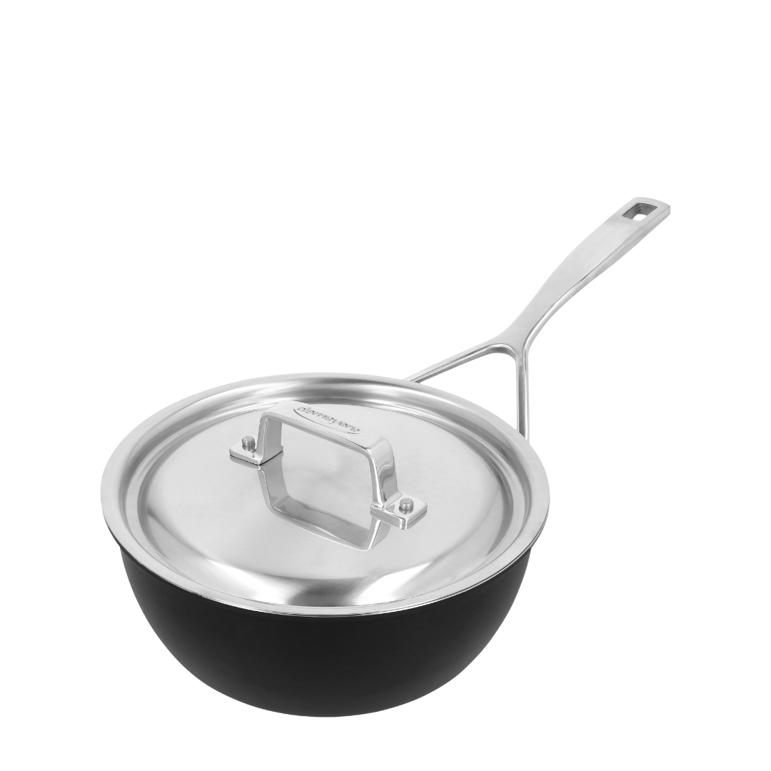 Demeyere Black 5 Sauteuse conique de 20 cm avec couvercle en acier inoxydable, parfaite pour une cuisson uniforme et maîtrisée