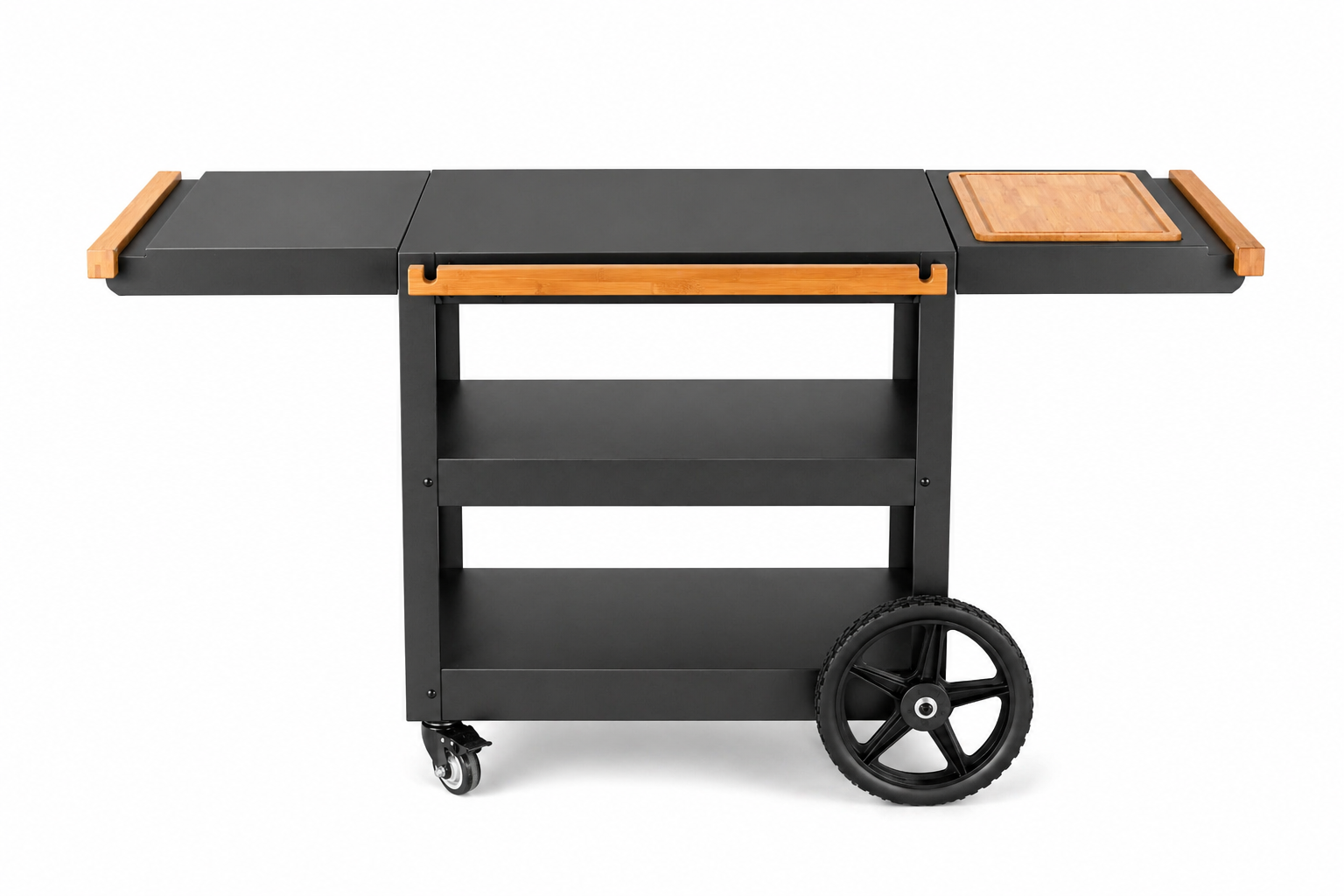 Desserte plancha Gueuleton sur roues avec planche à découper intégrée et tablettes latérales