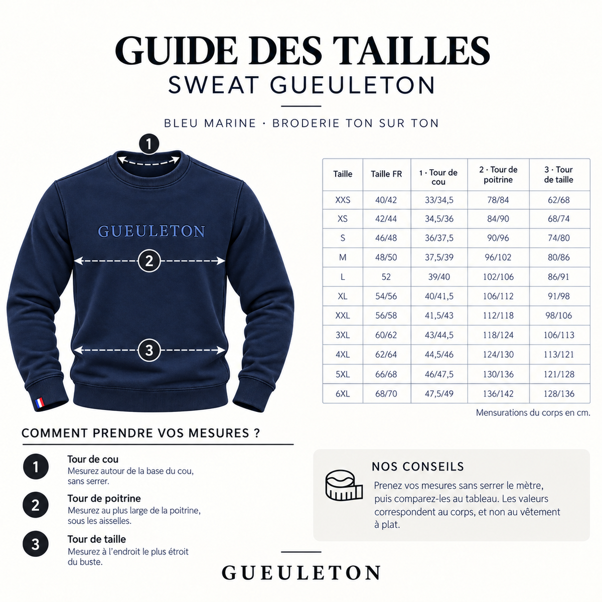 Sweat Gueuleton Bleu Marine – Broderie 3D Ton sur Ton