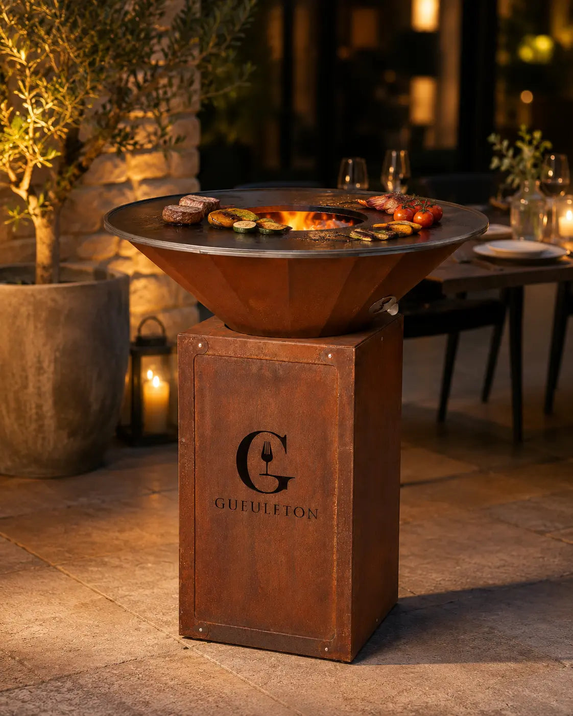Brasero Oyat 88 cm terrasse ambiance soir feu de bois Charente