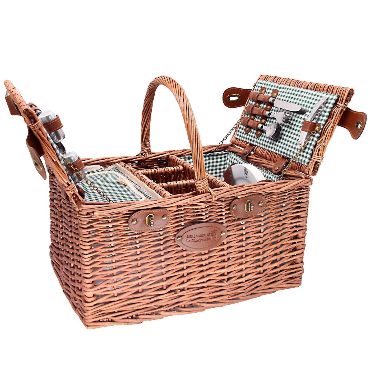 Panier à pique-nique pour 4 personnes à motif Vichy vert