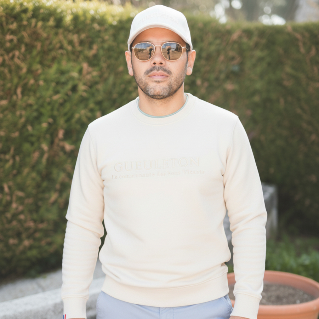 Sweat ton sur ton Gueuleton – Blanc cassé – La communauté des Bons Vivants