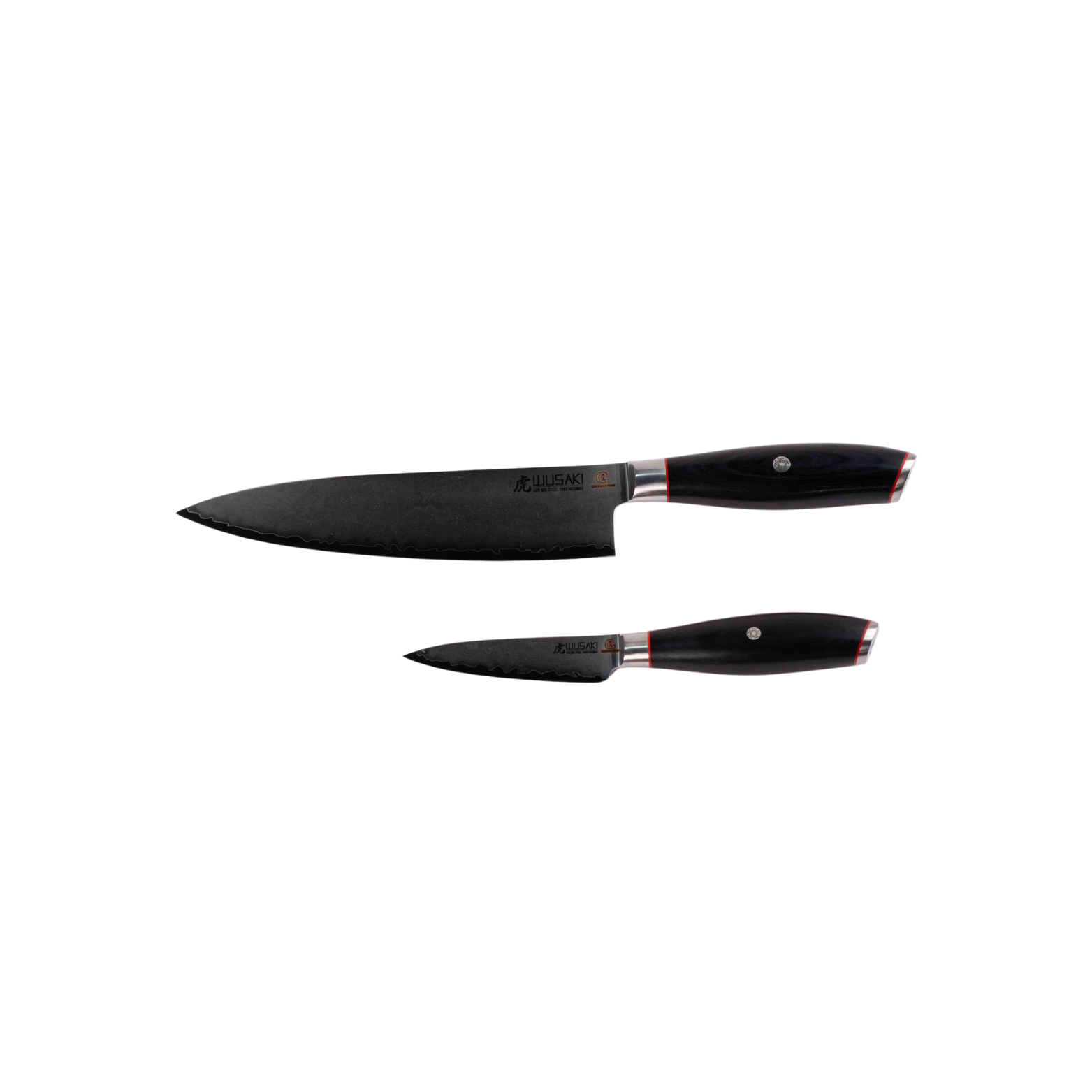 Coffret Wusaki Fujiko 10Cr – Couteaux Chef 20 cm & Office 9 cm | Lames japonaises San Maï, manche pakka noir