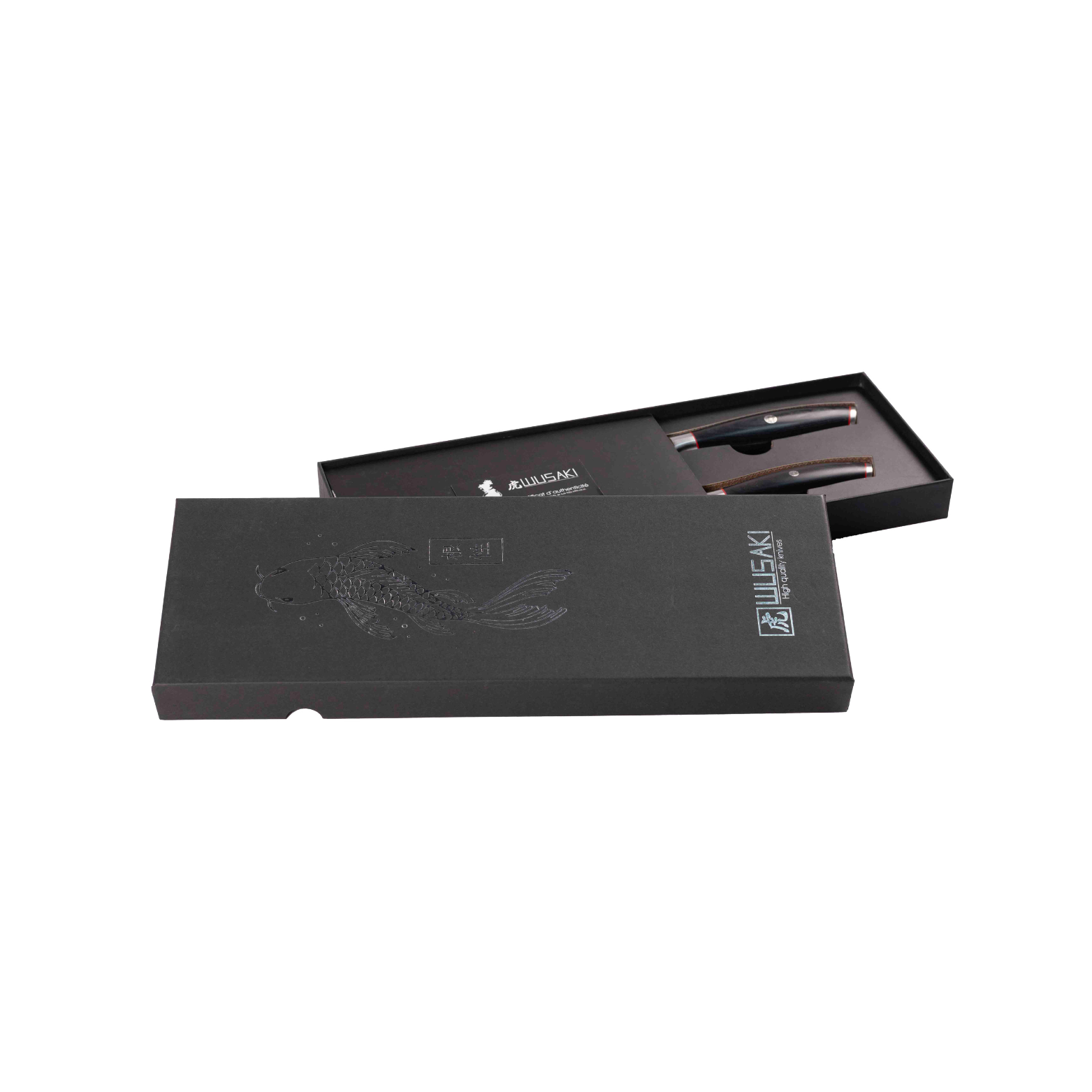 Coffret Wusaki Fujiko 10Cr – Couteaux Chef 20 cm & Office 9 cm | Lames japonaises San Maï, manche pakka noir