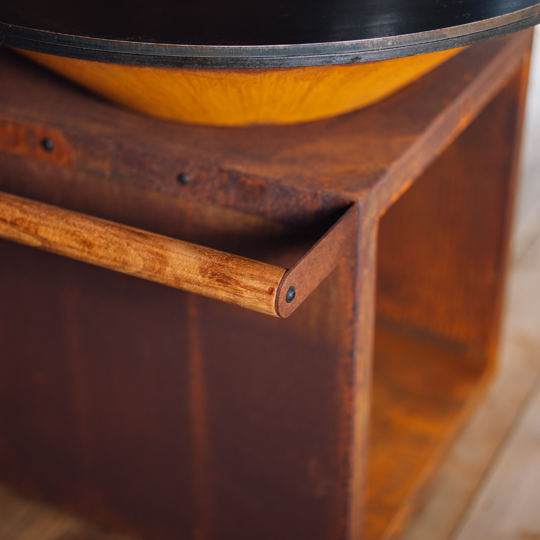 Braséro Classic Storage Corten 100 PRO – Braséro extérieur Gueuleton sur roulettes