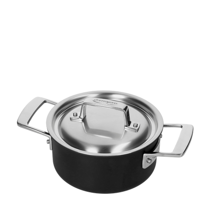 Faitout avec couvercle Demeyere Black 5, diamètre 16 cm, en acier inoxydable, idéal pour la cuisson homogène et durable.