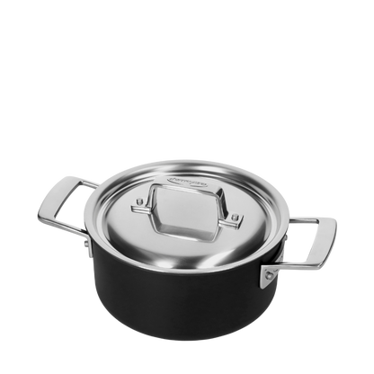 Faitout avec couvercle Demeyere Black 5, diamètre 18 cm, en acier inoxydable, conçu pour une cuisson uniforme et durable.