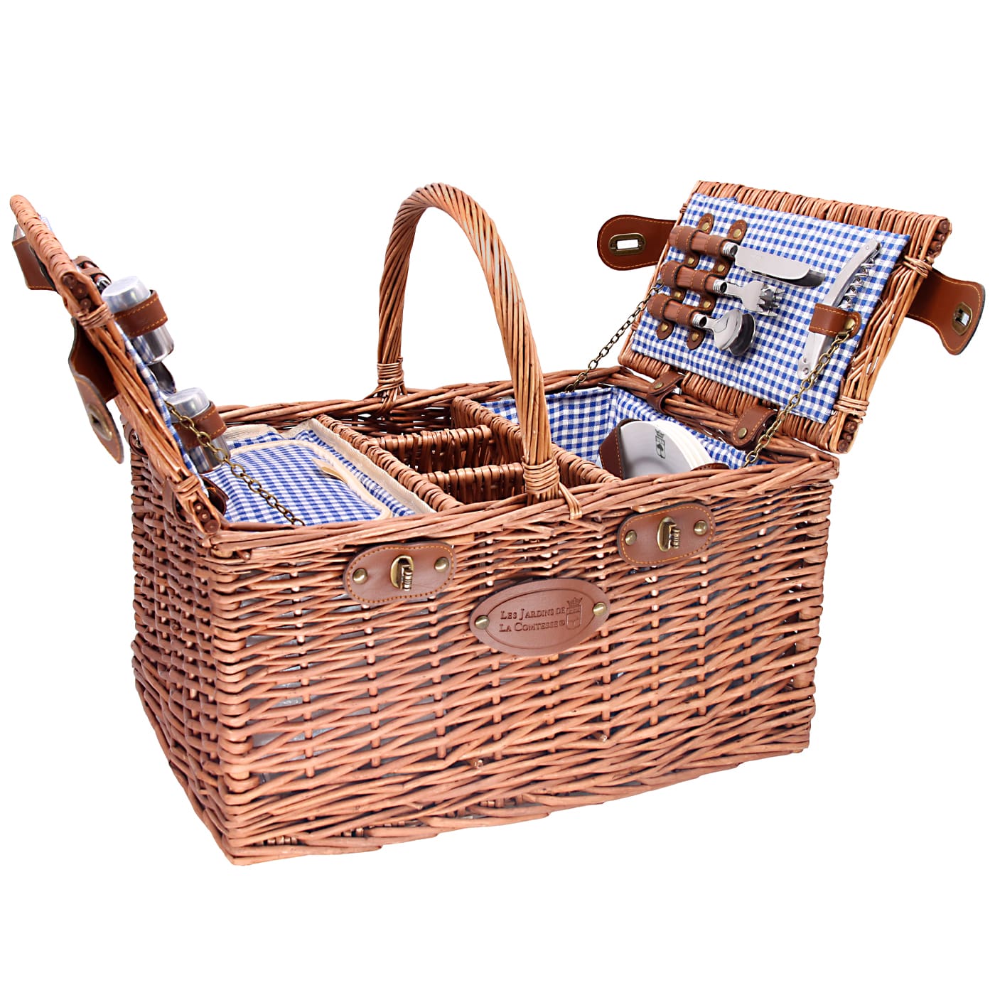 Panier à pique-nique pour 4 personnes à motif Vichy Blue