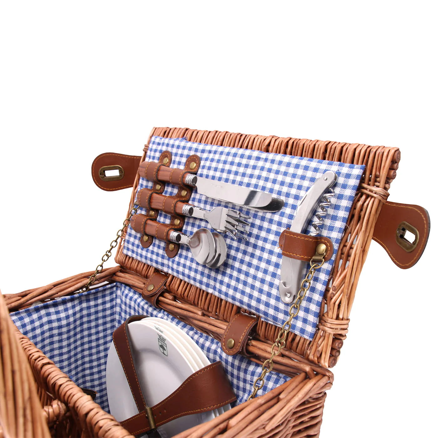 Panier à pique-nique pour 4 personnes à motif Vichy Blue