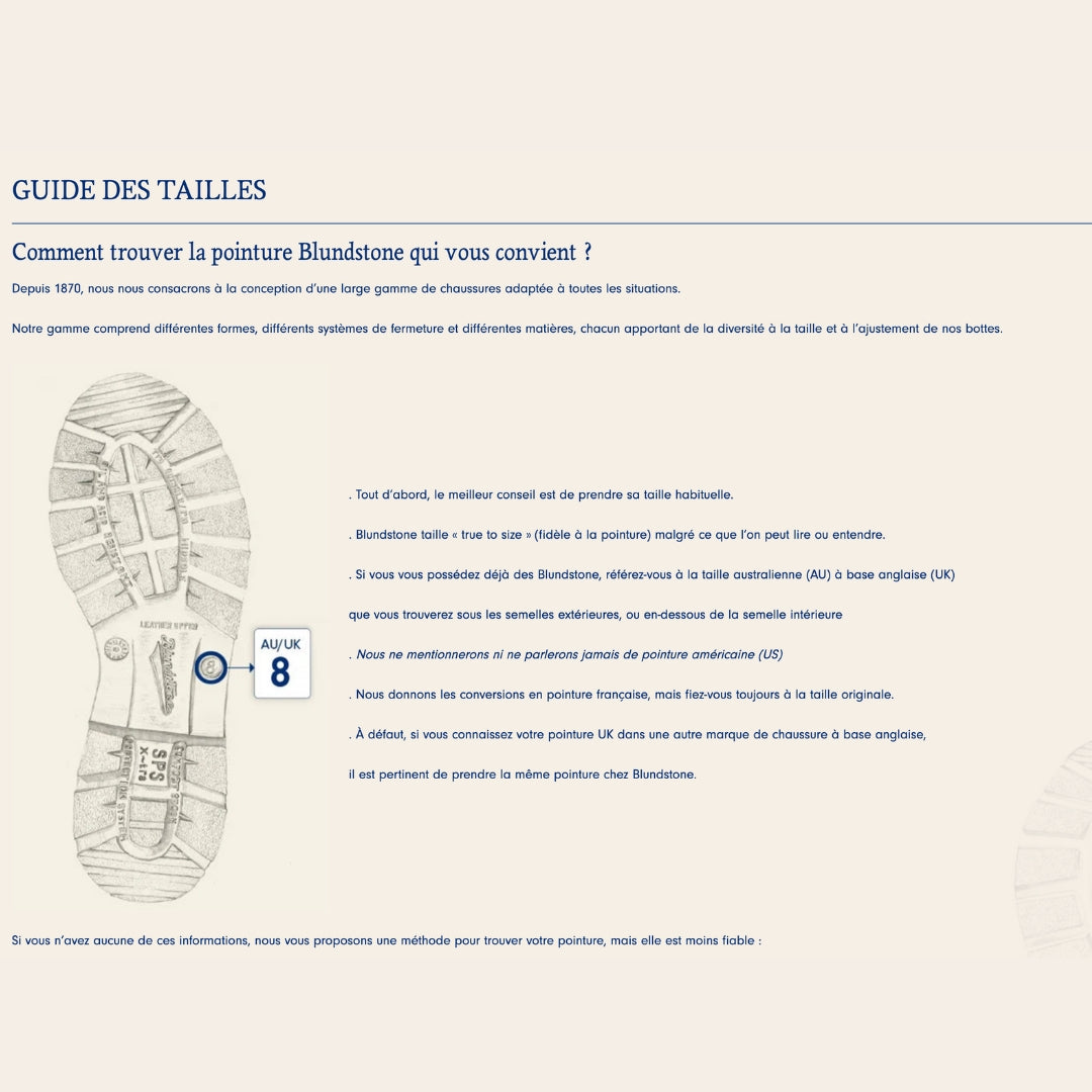 Guide des tailles Blundstone Chelsea - comment trouver sa pointure - Gueuleton