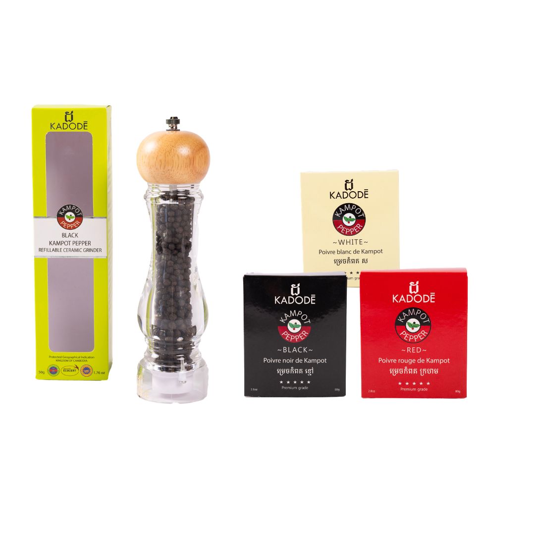 Coffret Poivres de Kampot Kadodé | Moulin Céramique – Gueuleton