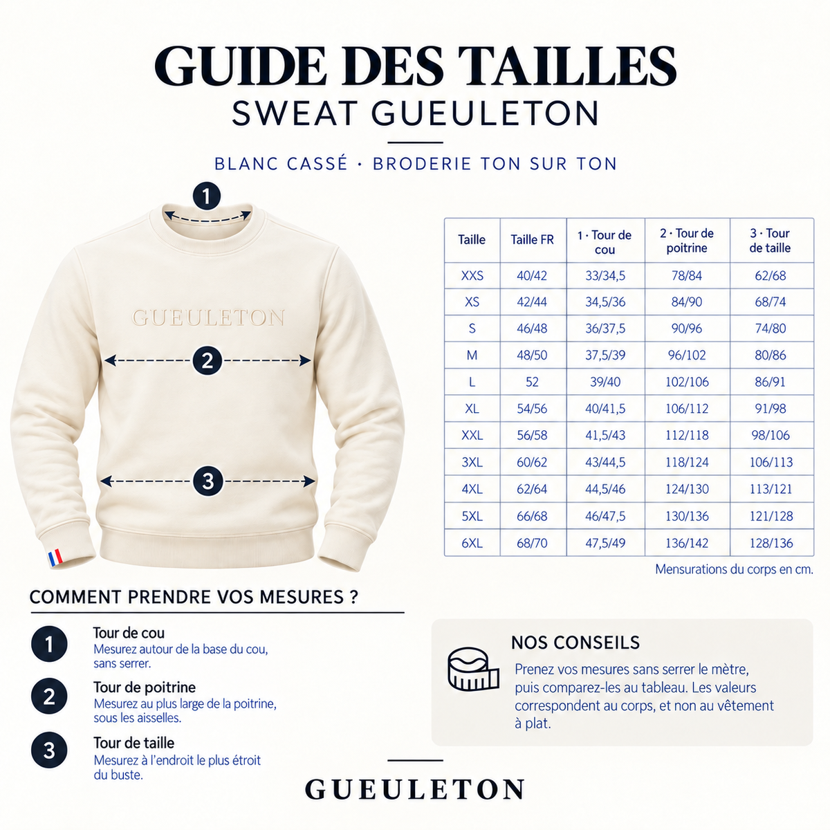 Sweat Gueuleton Blanc Cassé — Broderie Ton sur Ton