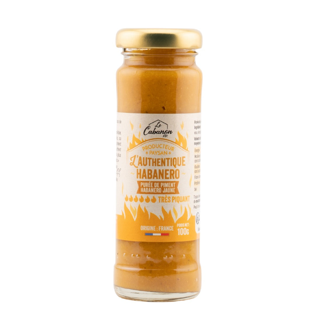 Bocal de purée de piment Habanero jaune très piquante – Le Cabanon, 100g, produit artisanal du Lot-et-Garonne