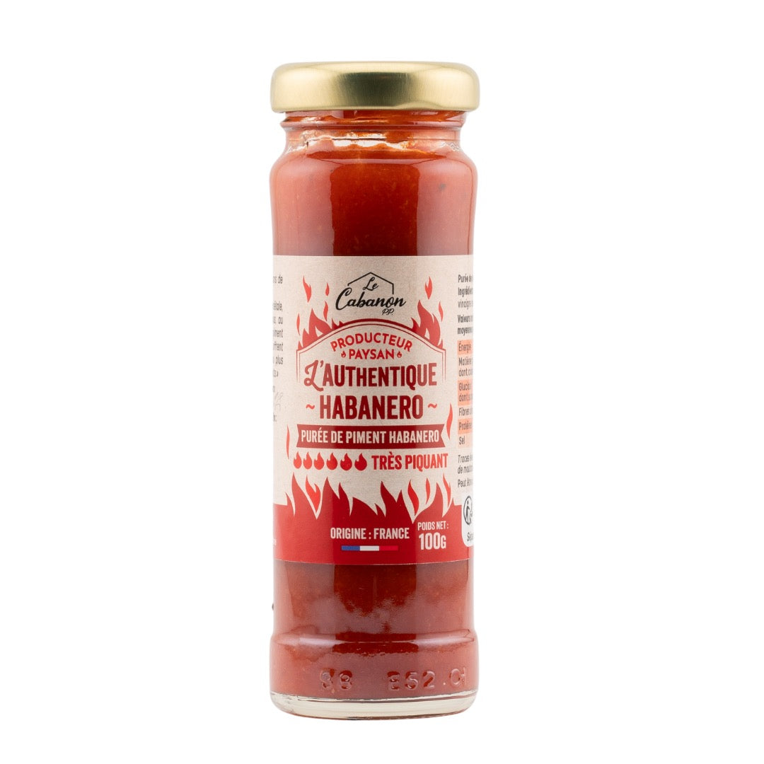 Purée artisanale de piment Habanero rouge – Le Cabanon, 100g, très piquante, produite dans le Sud-Ouest
