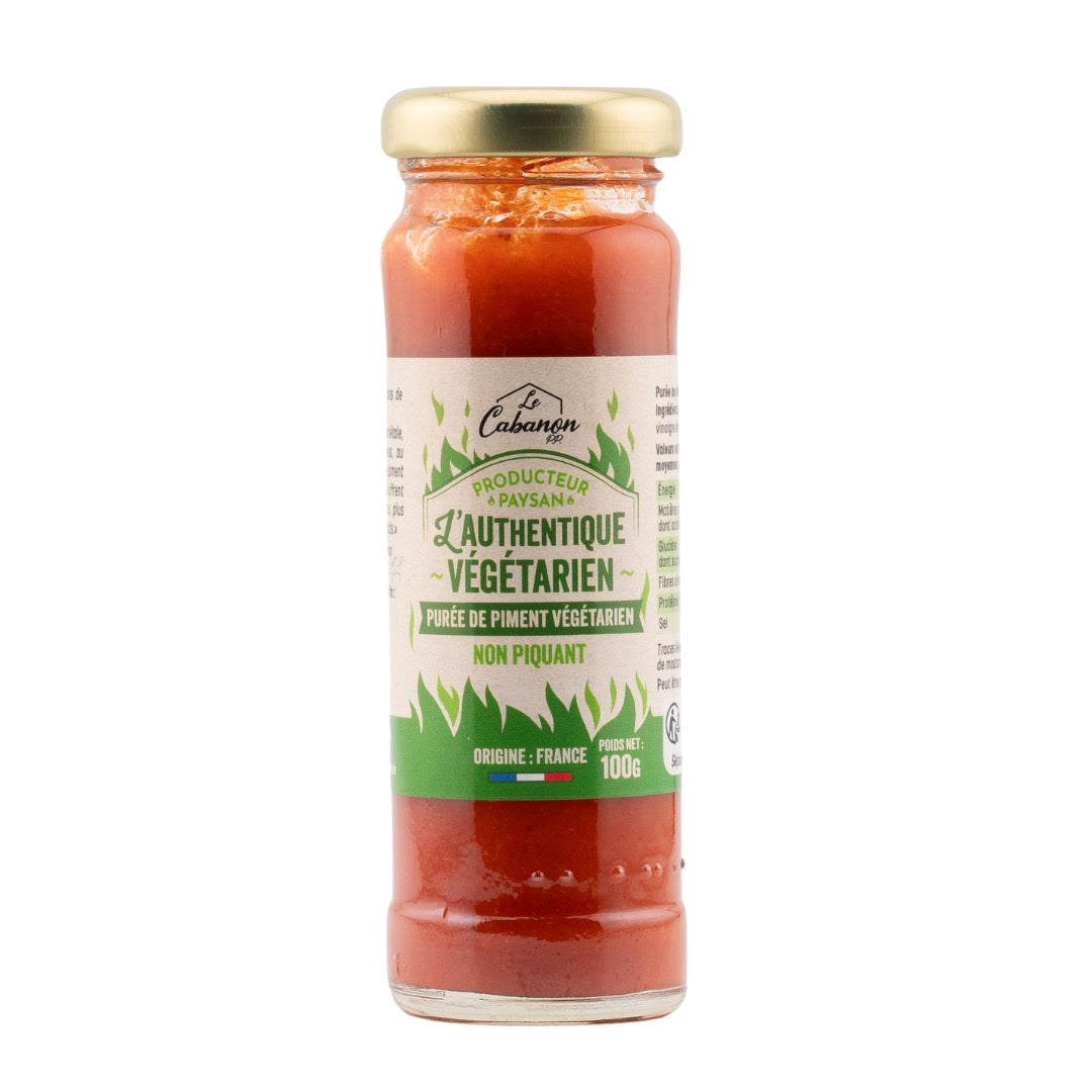 Purée douce de piment végétarien – Le Cabanon, 100g, sans piquant, production artisanale du Lot-et-Garonne